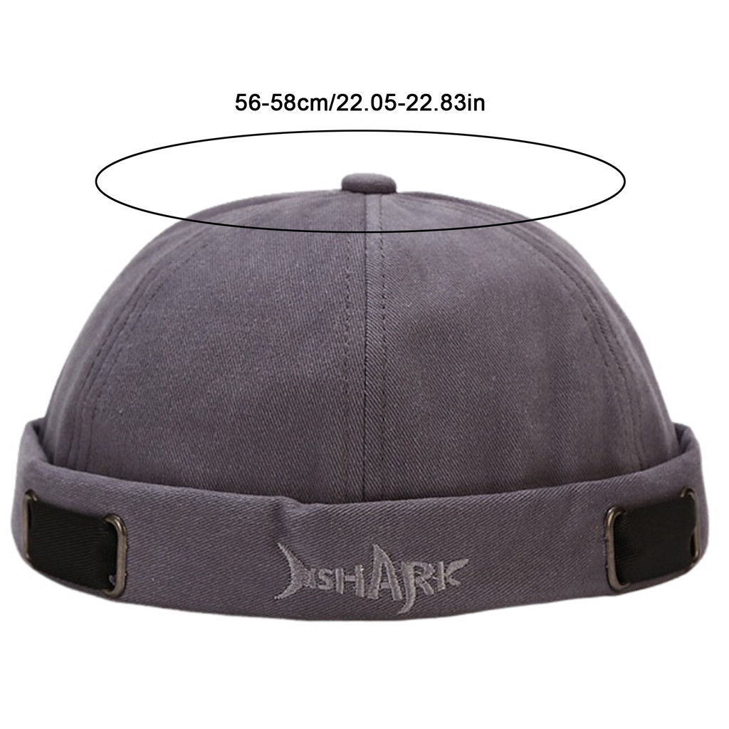 Shark Embroidered Letters Sailor Cap Brimless Hat Docker Hat Vintage