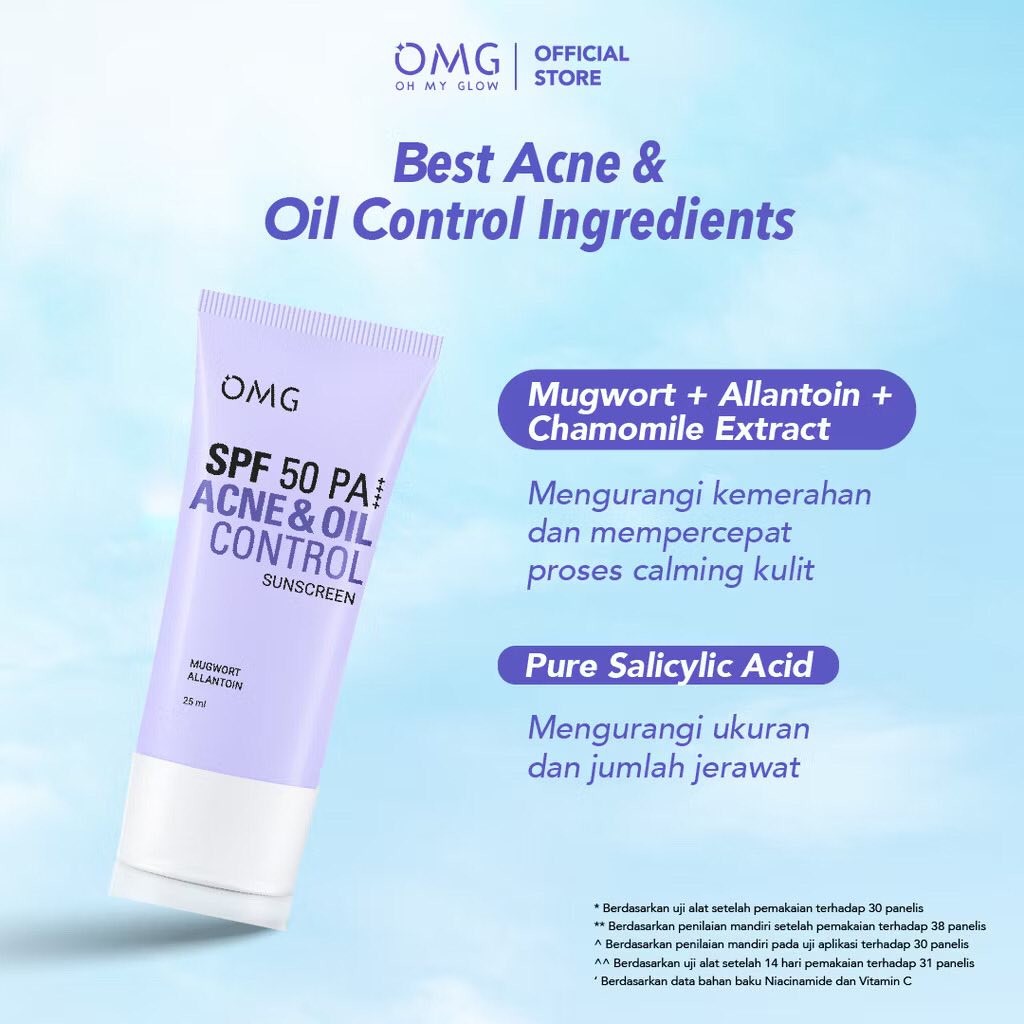 OMG Acne & Oil Control UV Barrier Sunscreen SPF50 PA++++ No Whitecast / Merah Jingga Official - Gambar 4
