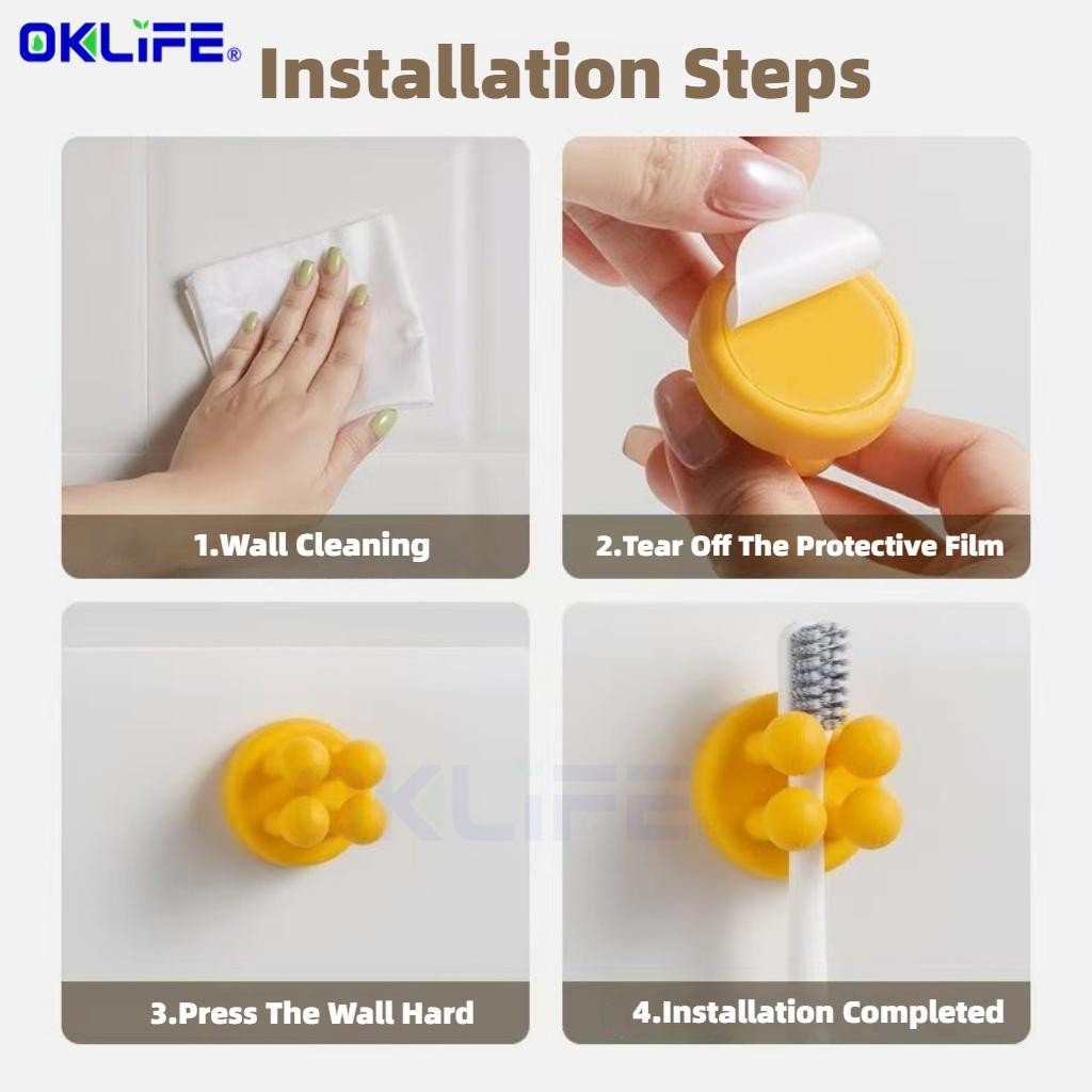 Bathroom Toothbrush Razor Sticky Hook Nail-Free Silicone Non-Marking Office Hook Creative Household Toothbrush view 9
