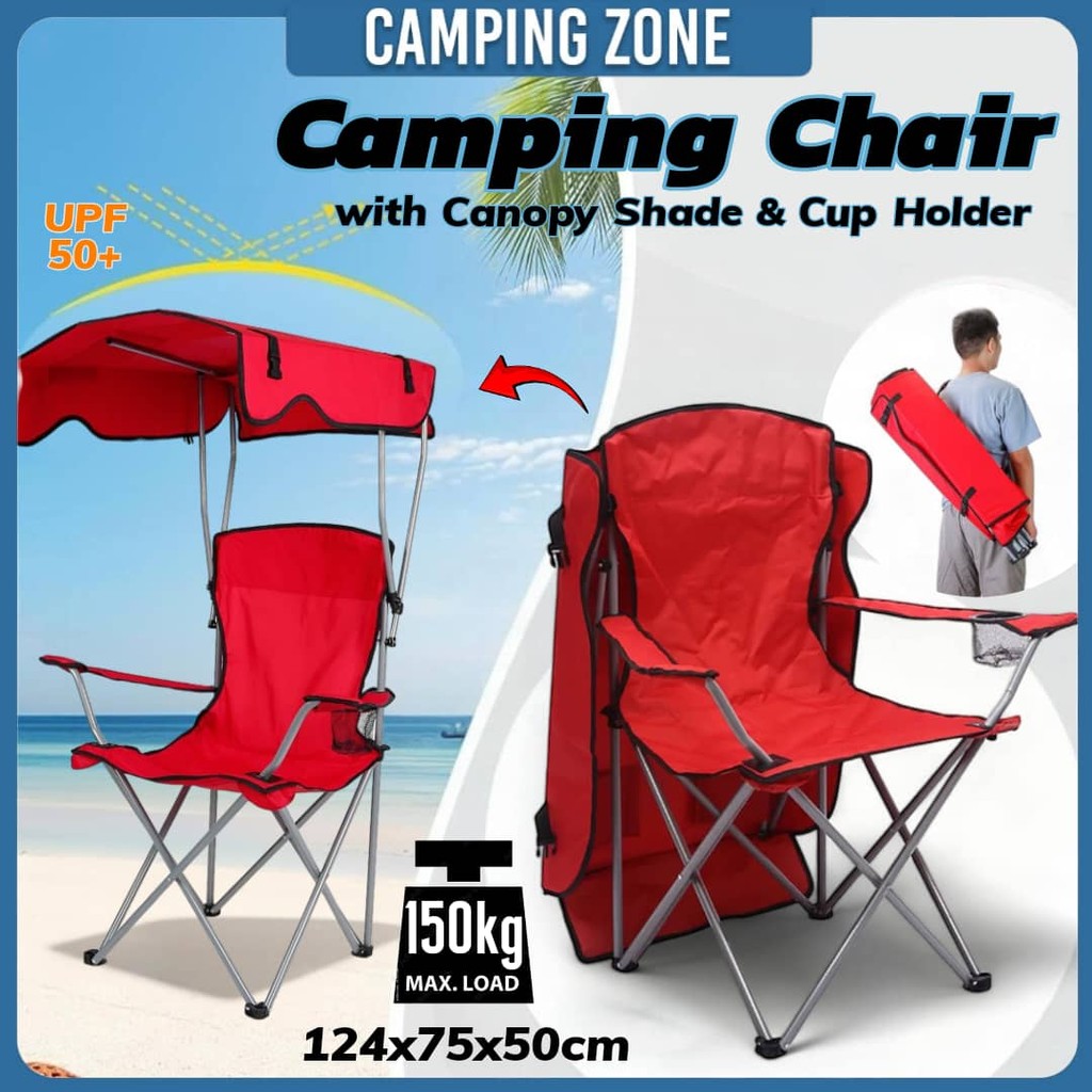 Camping Chair with Canopy Shade Cup Holder Folding Camping Chair Portable Beach Chair Canopy Outdoor Fishing Picnic Shopee Singapore