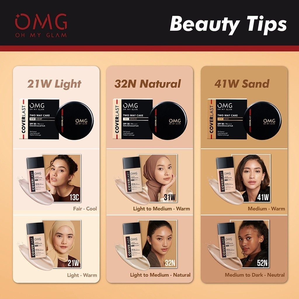 OMG Oh My Glam Coverlast Two Way Cake 12 g - Bedak Padat / Merah Jingga Official - Gambar 4