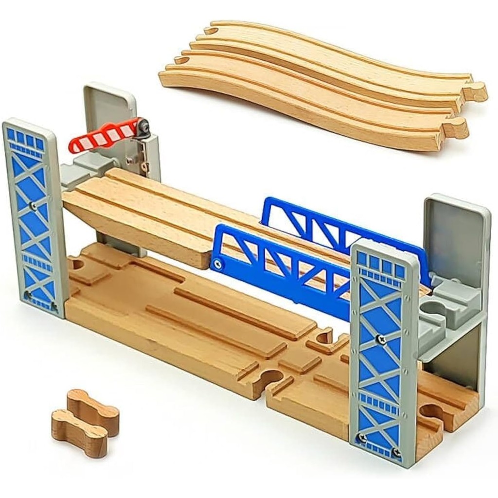 Wooden Train Track Accessories Wooden Crane Toy Set with Train Cars for ...