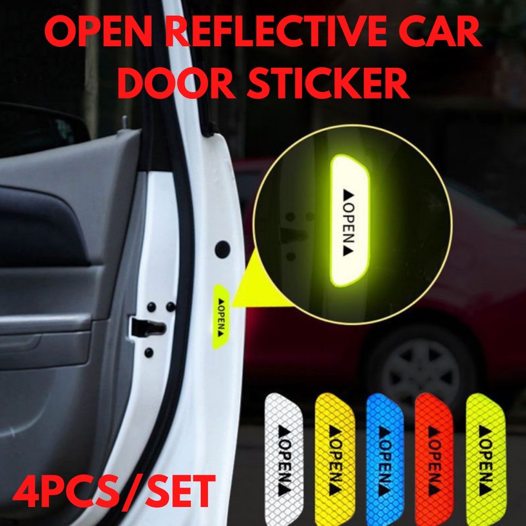 4PCS REFLECTING STICKER OPEN Tape Sticker Reflect Door Warning open ...