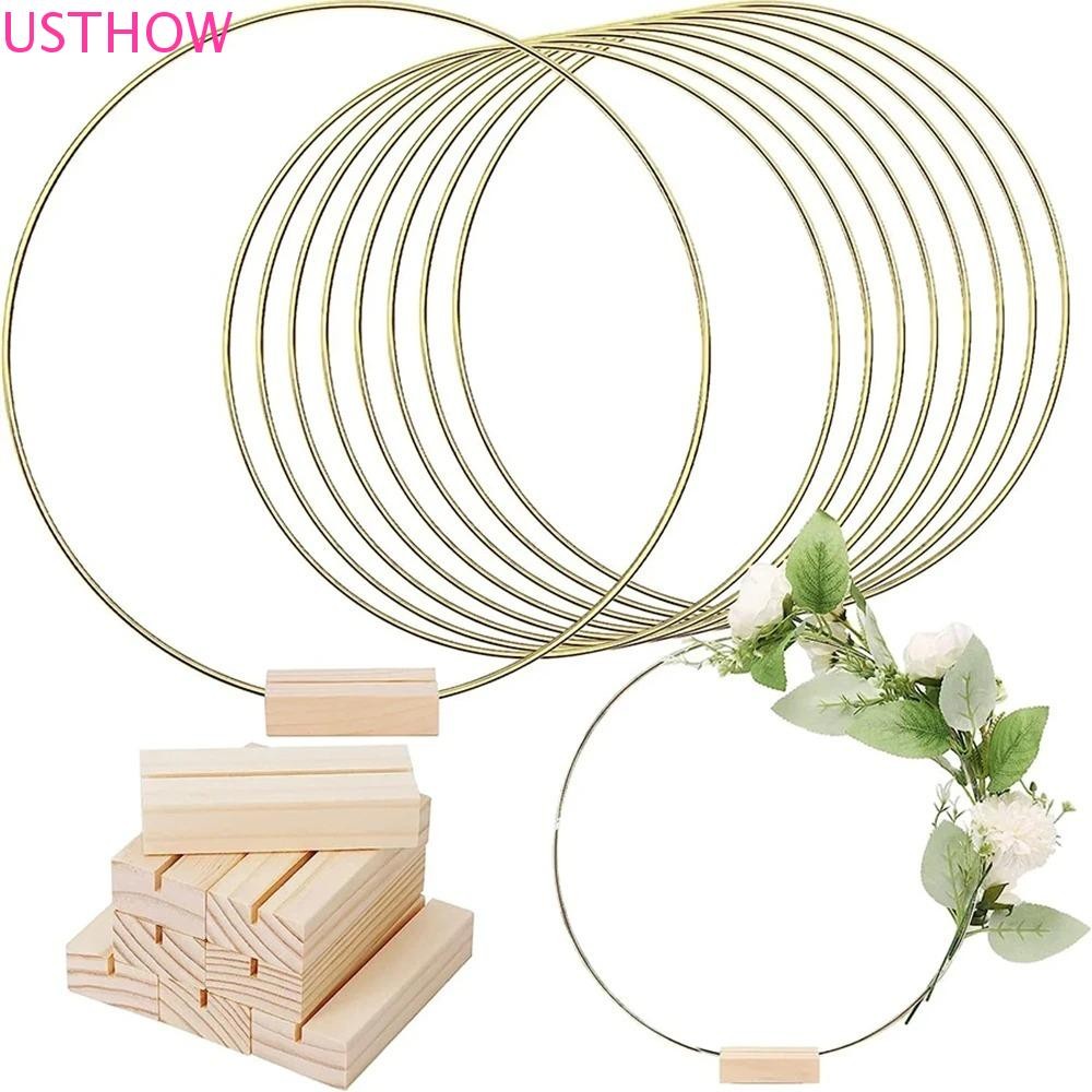 USTHOW Gold Metal Flowers Hoops Iron 10 50cm Round Rings Wreath Frame Multipurpose DIY Decoration Wooden Base Holder Flowers Hoop Wedding Party Decor Shopee Singapore