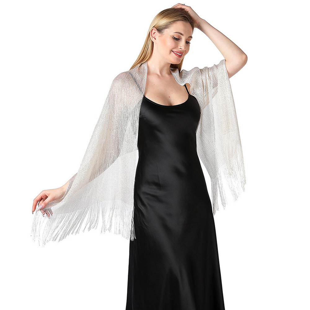 Gold Silver Silk Flat Scarf Wedding Party Evening Dress Shawl Women |  Shopee Singapore