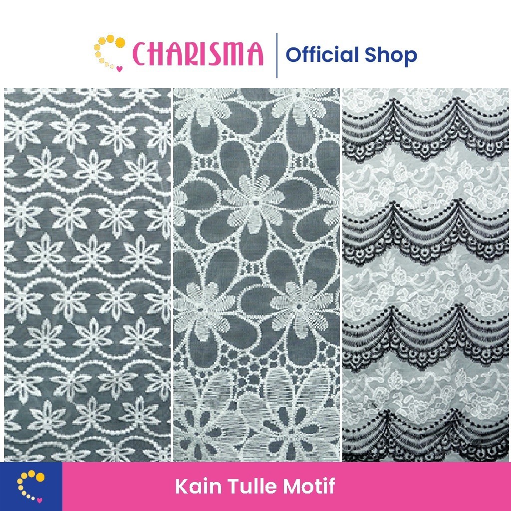 Charisma Premium Patterned Tulle Fabric - White Tille Material - Floral ...