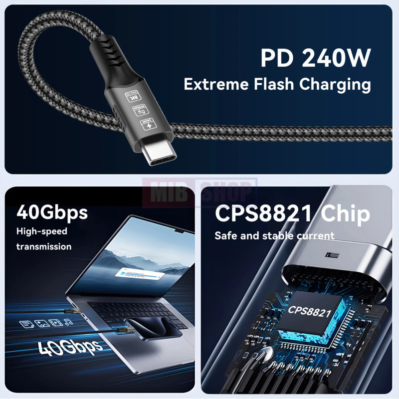 HIROTO Thunderbolt 4 USB C Cable 240W PD3.1, 40Gbps Data - View #9