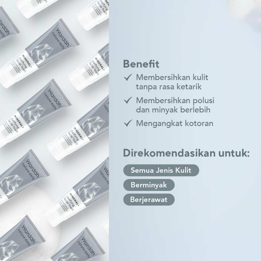 Wardah Nature Daily Mineral Clarifying Facial Foam 60ml - 100ml / Merah Jingga Official - Gambar 3