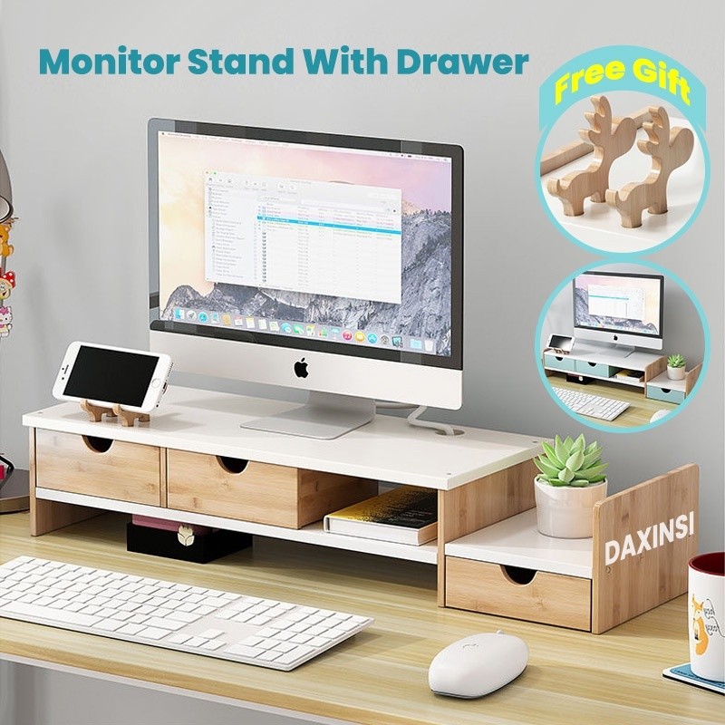 hjl DAXINSI Monitor Stand With Drawer Computer Stand Wooden Monitor ...