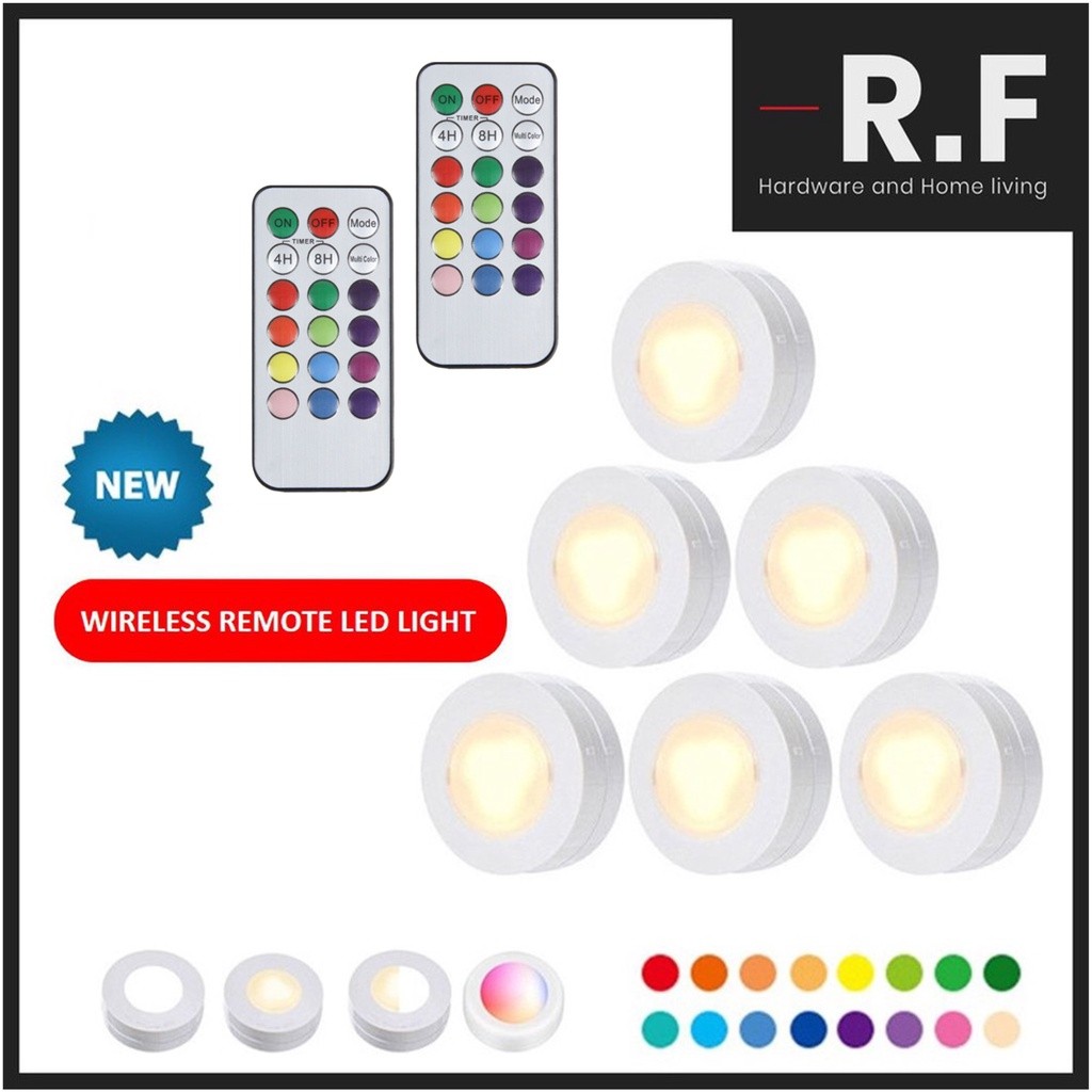 1/3/6pcs LED Light Remote Control Puck Light Night Light Lamp RGB ...