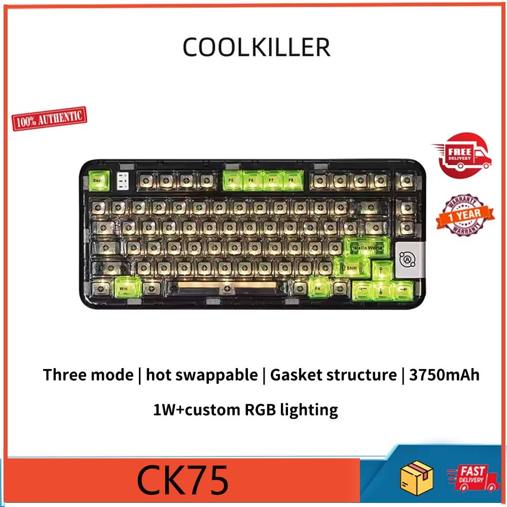 Cookiller CK75 transparent three mode wireless mechanical keyboard ...