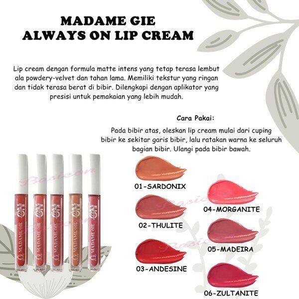 Madame Gie Lipcream Always On Matte / Lip / Merah Jingga Official - Gambar 4