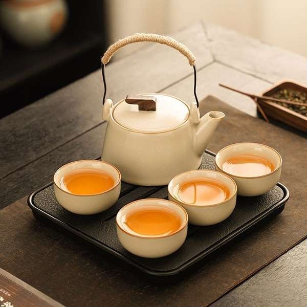 teapot Huang Ru Kiln Tea Set suit Household Full-set High-grade Ceramic ...