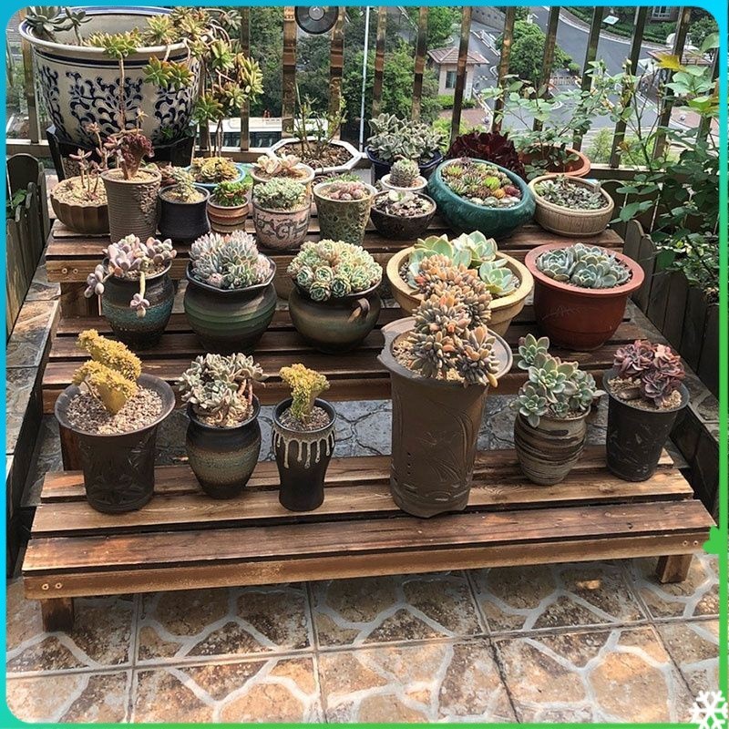 Solid wood flower rack step flower rack multilayer outdoor balcony ...
