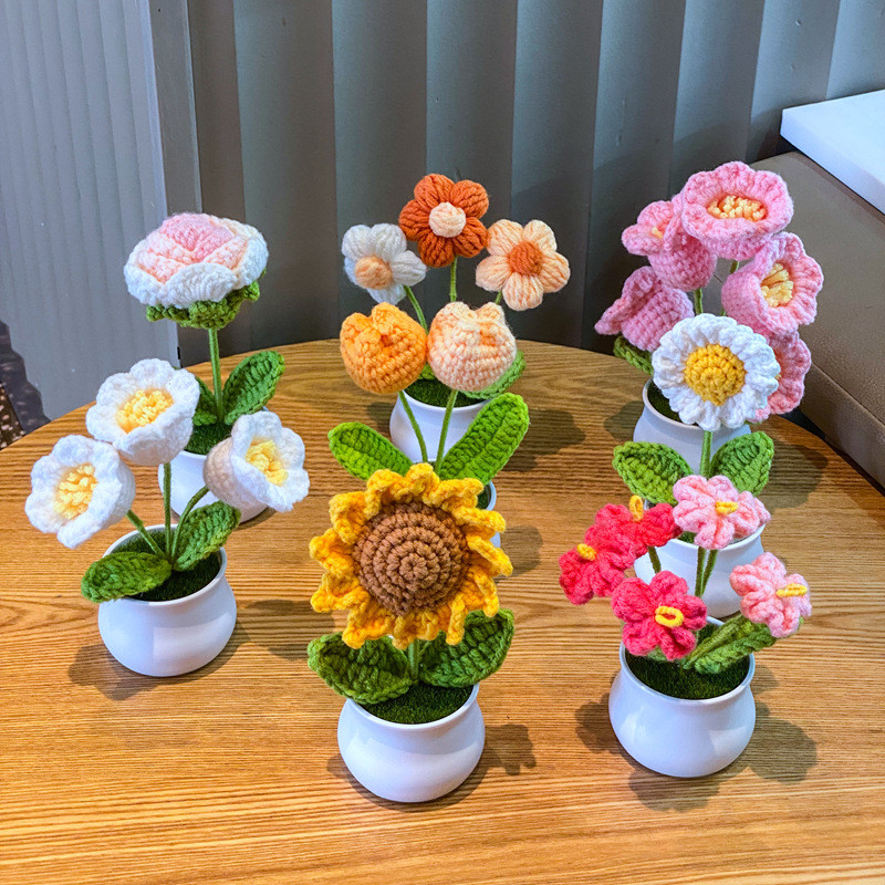 Handmade Mini Knitting Potted Flowers Lovely Forget-me-not Wool