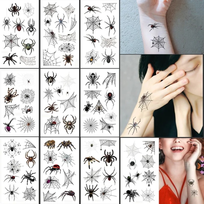 Fake Spider Tattoo Stickers for Halloween Body Face Makeup Waterproof ...