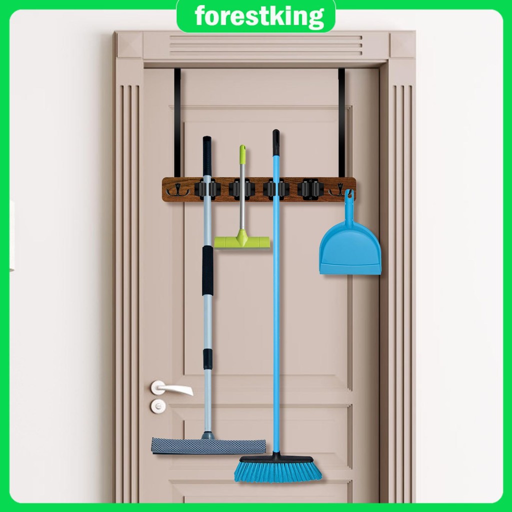 Mop Broom Organizer Over The Door Drilling Free Broom Storage Rack ...