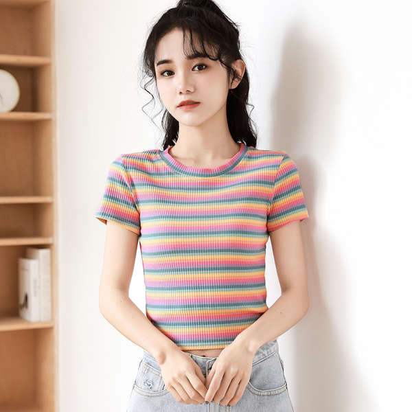 FB County Charlie Brown Striped Crop Top For Women - Premium Cotton Blend, Collar Style, Streetwear