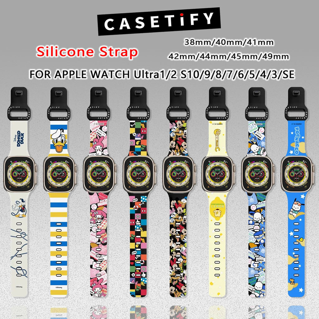 Donald Duck Mickey Avatar Casetify Strong Watch Wristband Suitable for Apple iwatch Apple Watch Ultra1 Ultra2 42mm 44mm 45mm 49mm S10 9 Series Silicone Strap Compatible with 38mm 40mm 41mm Cartoon Sil...