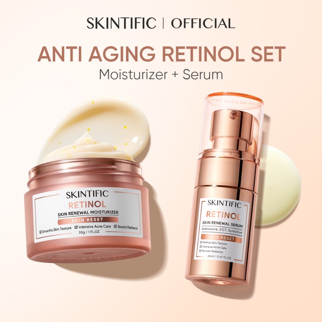 Retinol Creme + Feuchtigkeits Creme Set – Tages- & Nachtpflege, Gegen Falten, Für Trockene Haut, 2x30 G