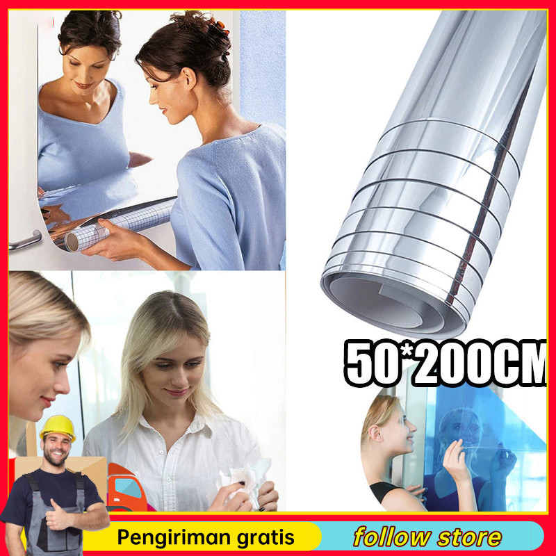 (Send now)50*200cm 3D Wall Decoration Makeup Mirror Sticker Square ...