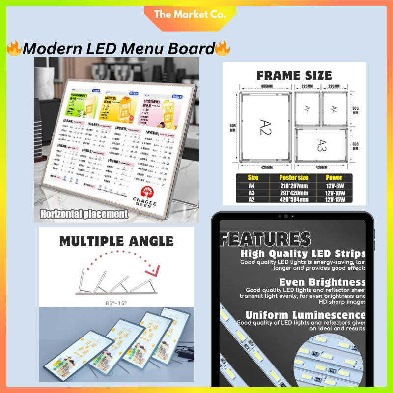 MODERN LED Menu Display Lightbox A3 A4 Wall/Table Mount Illuminated ...