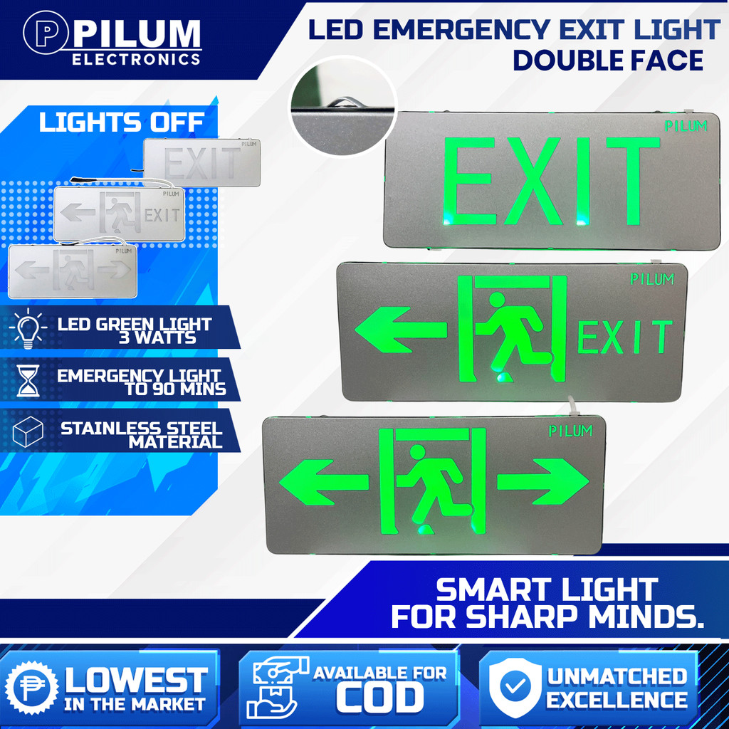 LED Exit Sign Light – 3W Stainless Steel Emergency Exit Signage, EXIT ...