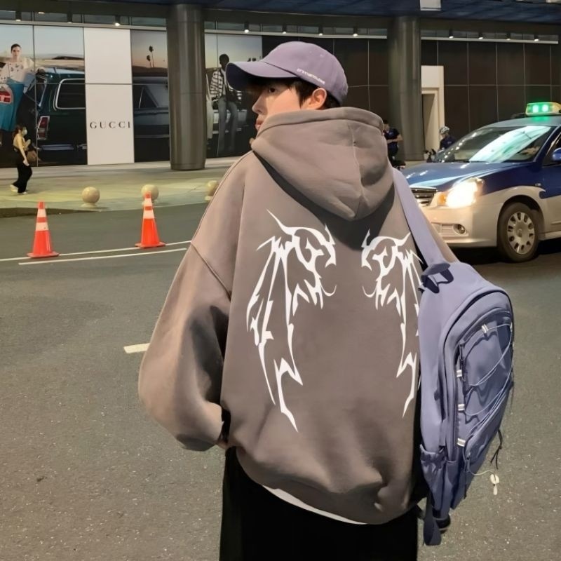 HITAM S 6xl Hoodie Big Size Y2K ANGEL WINGS Korean Street Style Oversize M L XL XXL 2XL 3XL 4XL 5XL 6L Jacket Jumper Men Women Jumbo Jacket Boy Girl Harajuku