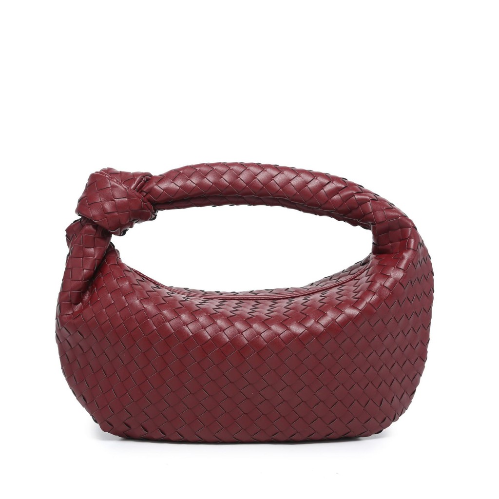 Large Woven Bag PU Leather Croissant Knotted Handbag Underarm
