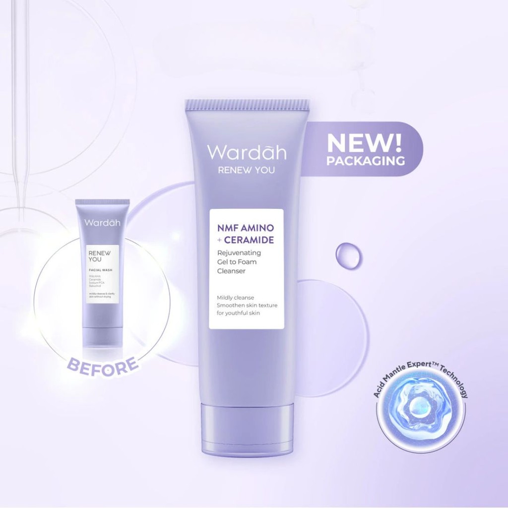 WARDAH Renew You NMF Amino + Ceramide Rejuvenating Gel To Foam Cleanser 100 ml / Merah Jingga Official - Gambar 3