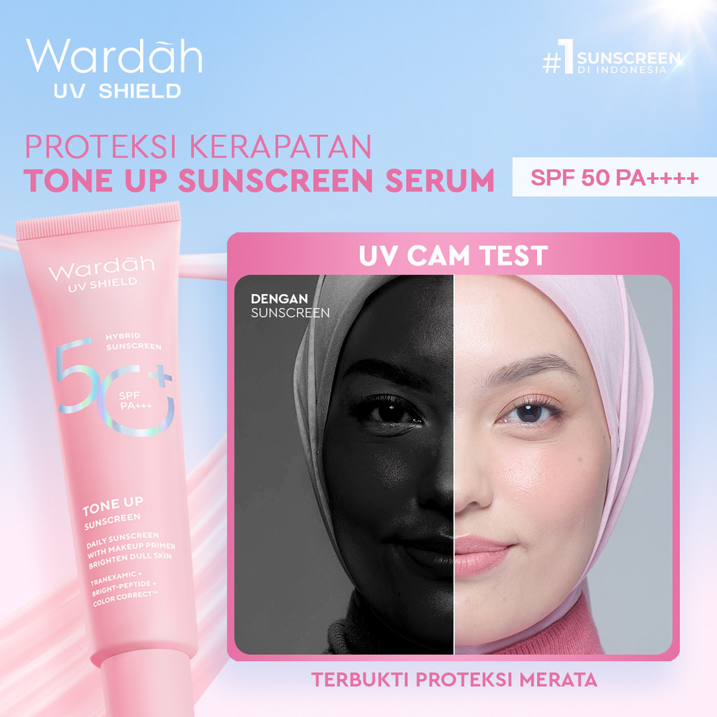 NEW! Wardah UV Shield Tone Up Sunscreen SPF 50+ PA+++ - Sunscreen Wajah / Merah Jingga Official - Gambar 3