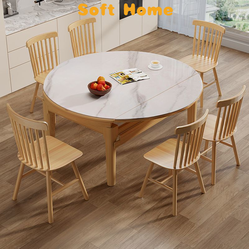 SG Rock Slab Dining Table Foldable Extendable Square & Round Table ...