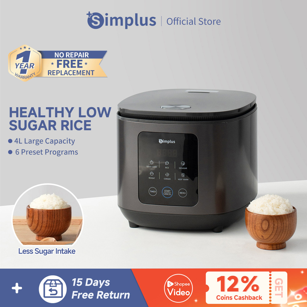 Simplus 2.4L Rice Cooker | Low Sugar Low Carbon | 6 Preset Programs ...