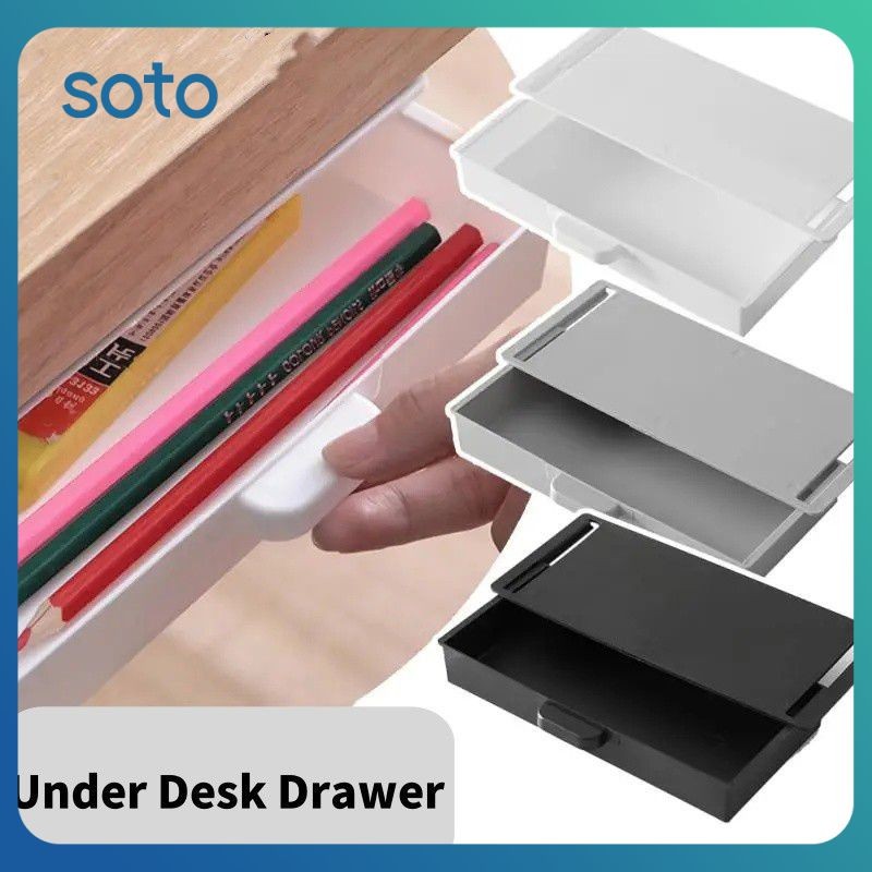 White Self-adhesive Storage Drawer Box Makeup Pencil Tray Desk Hidden ...