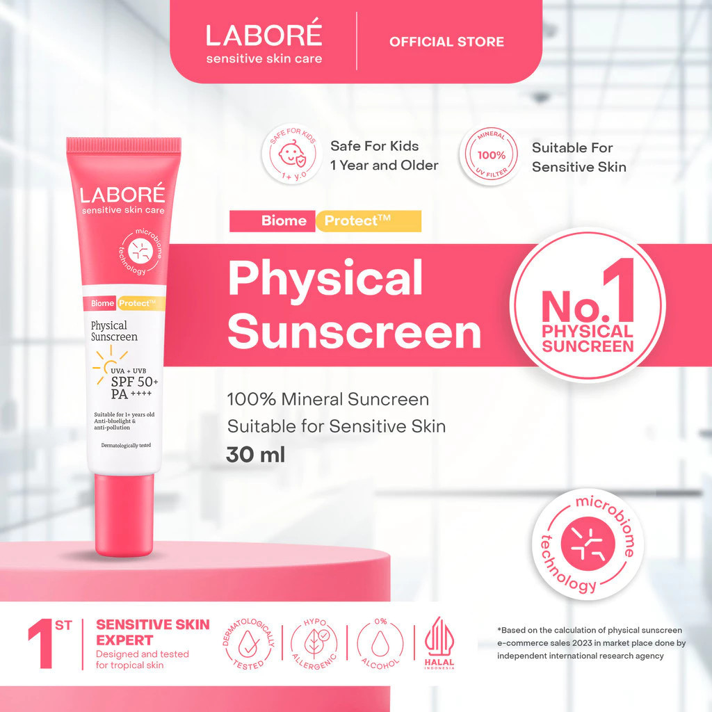 LABORE Sensitive Skin Care BiomeProtect Physical Sunscreen SPF 50 PA+++ / Merah Jingga Official - Gambar 2