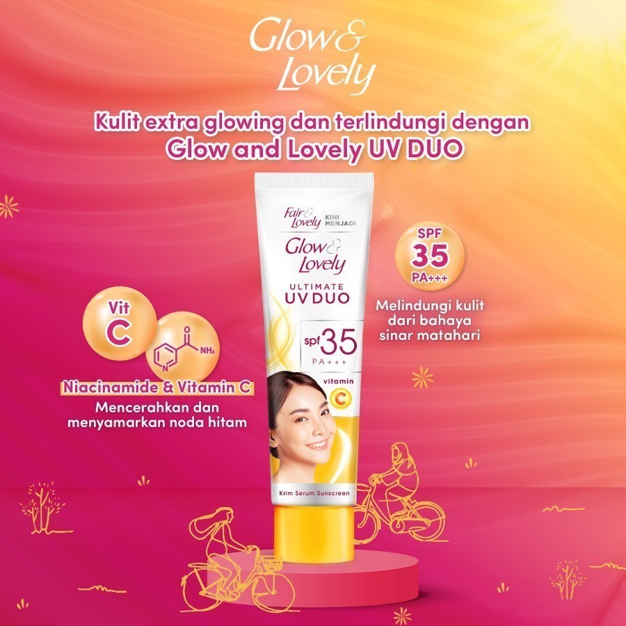 Glow & Lovely Ultimate UV Duo Krim Vitamin C SPF 35 PA+++ - Sunscreen / Merah Jingga Official - Gambar 3