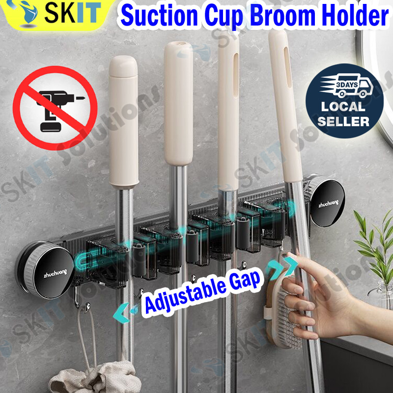 Suction Cup Broom Holder Wall Mounted No Drill Mop Brush Hanger ...