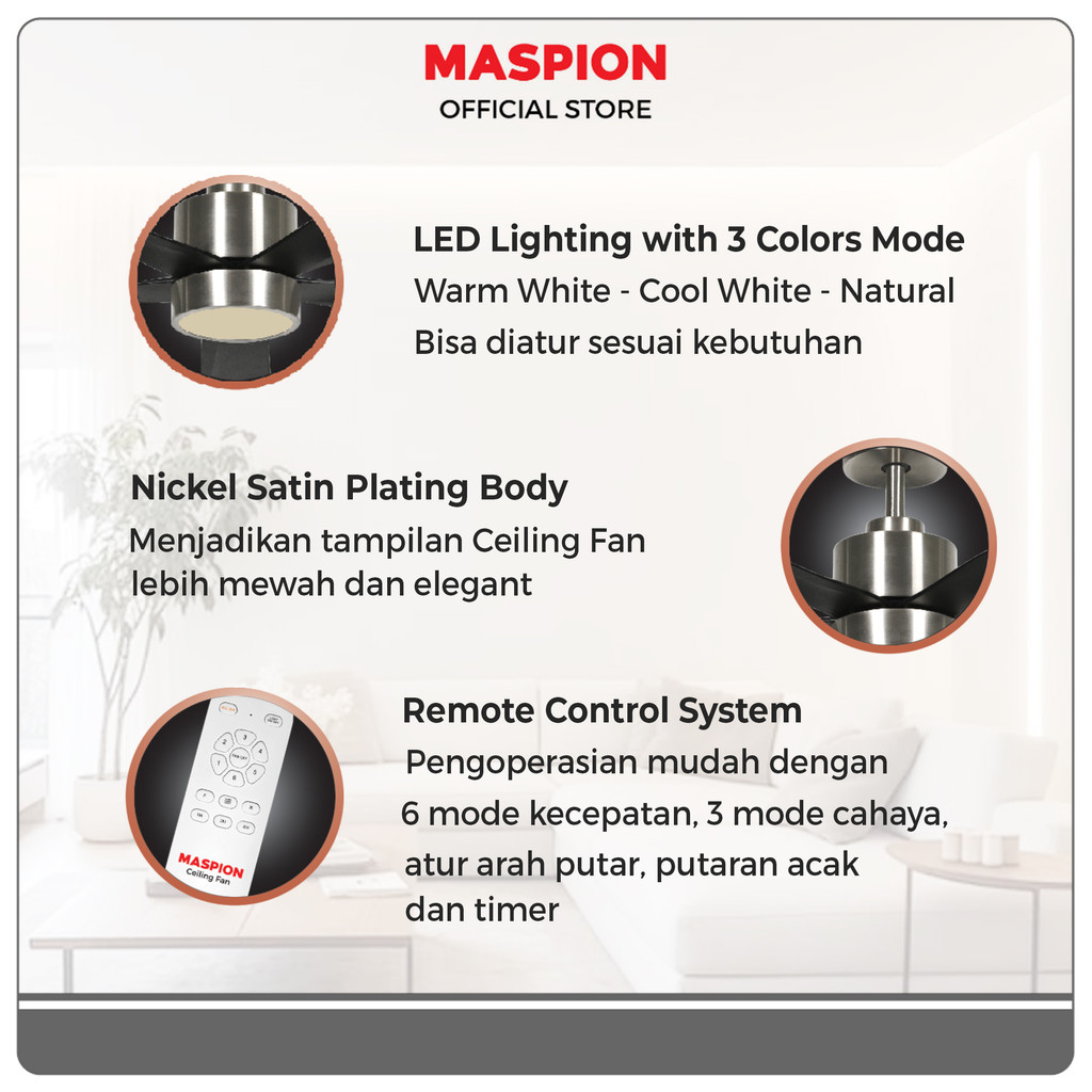 Maspion Ceiling Fan Kipas Angin Plafon 54 Inch MCF54-550 RC - Gambar 3