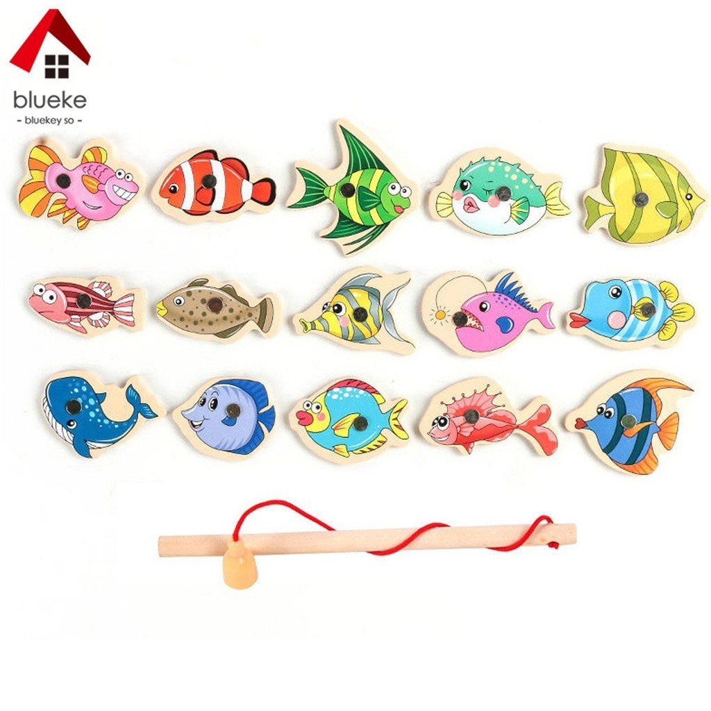Wooden magnetic fishing set sales