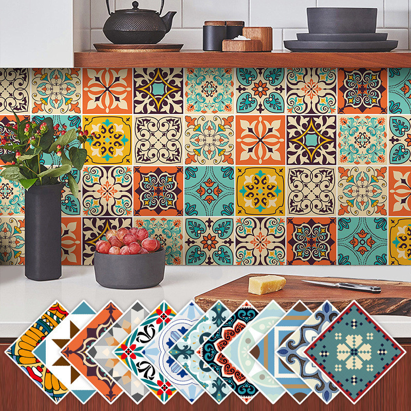 10Pcs 10/15/20cm Self Adhesive European Retro Tile Decorative Wall ...