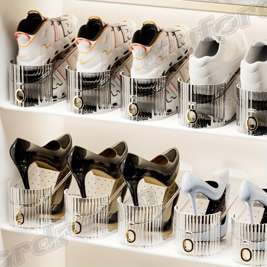Adjustable Double-Layer Transparent 10pcs Shoes Storage Rack, Plastic ...