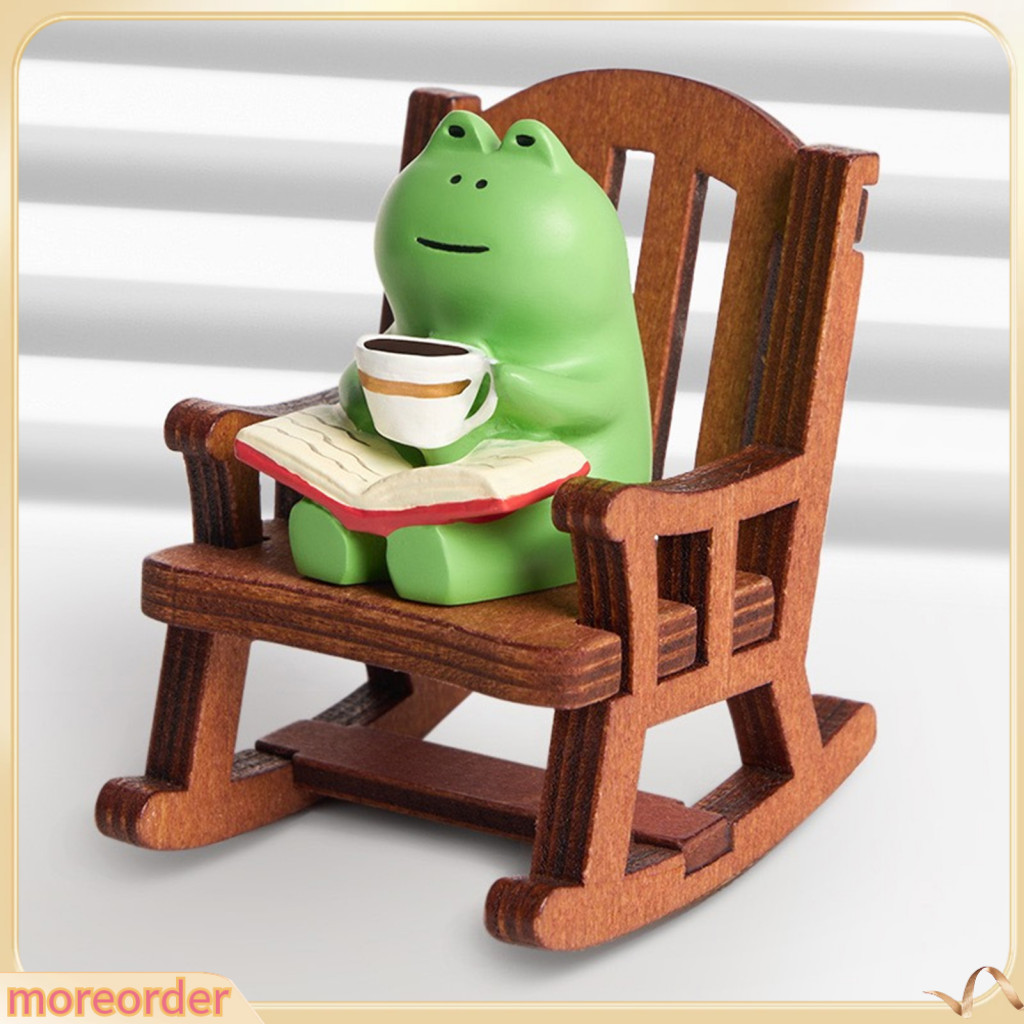 moreorders| Miniature Frog Figurines Rocking Chair Design with Book ...