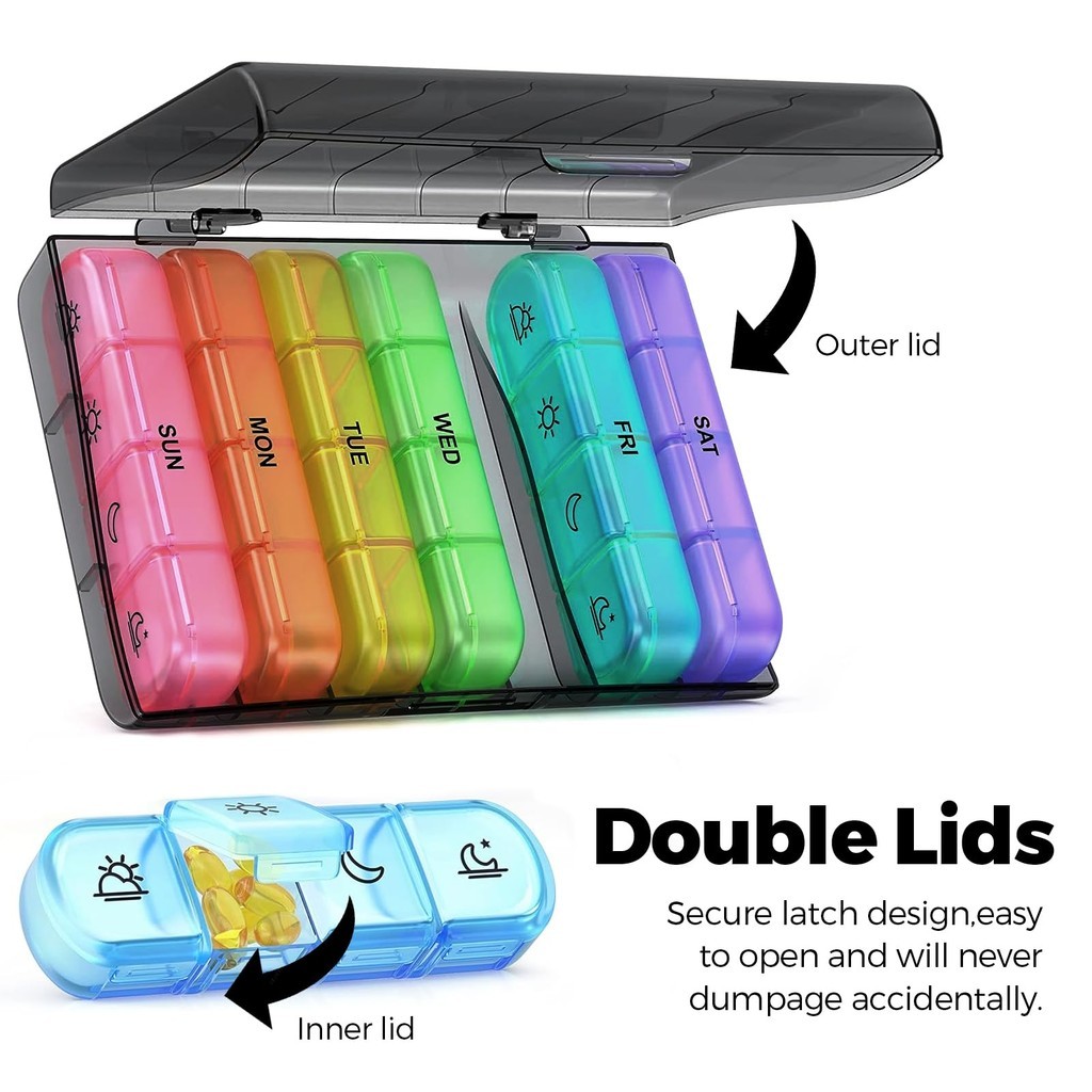 SHIP FROM SG 21 Compartments Rainbow Pill Box Medicine Organiser 7 Days ...