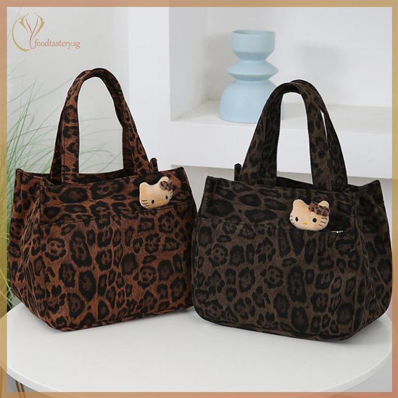 Tery Anime Hello Kitty Leopard Print Large Canvas Handbag - Lunch ...