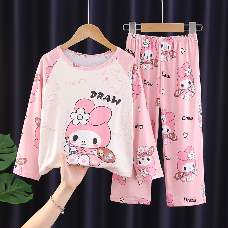 Kuromi Melody LABUBU Kids Boy Girl Long Sleeve Pyjamas Set Sanrio Short Sleeve Pants Silk Sleepwear Cartoon Nightwear Home Clothing Shopee Singapore