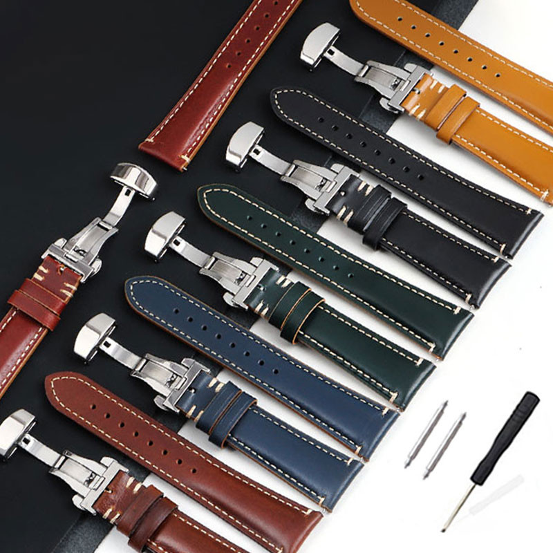 Vintage Genuine Leather Watch Band for Seiko 22mm Watch Strap Quick