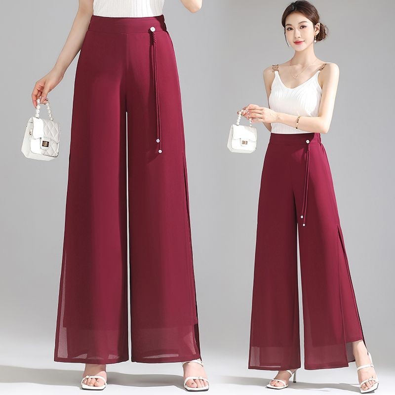 Black Chiffon Wide Leg Casual Loose Pant Skirt 3433