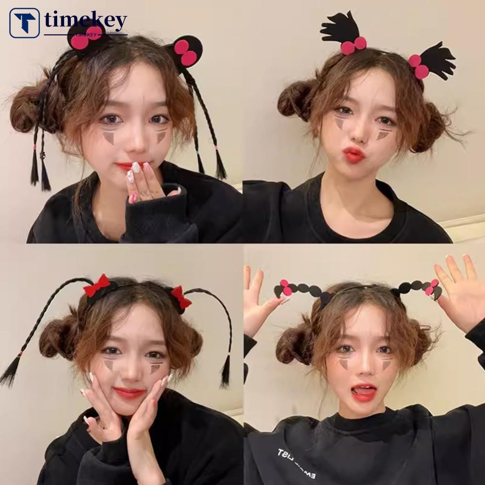 TIMEKEY Funny Wig Braid Headband Interesting Practical Joke Hair Hoop Cute Cartoon Headwear For Girls Women Make up Hair Accessories Cosplay Party