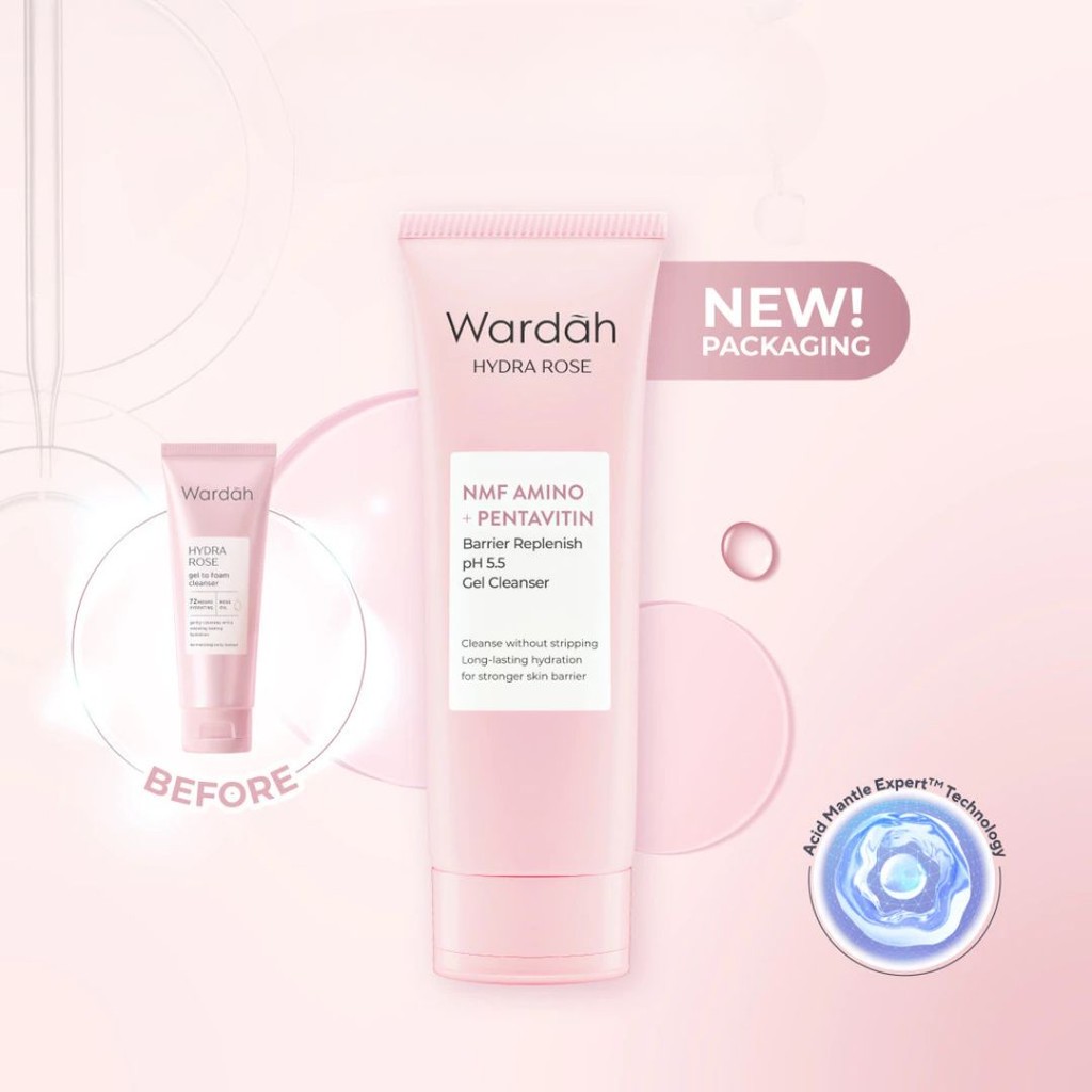 Wardah Hydra Rose NMF Amino + Pentavitin Barrier Replenish pH 5.5 Gel Cleanser 100 ml / Merah Jingga Official - Gambar 3