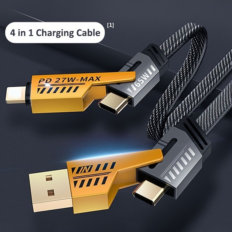 4-in-1PD 65W Fast Charging Cable Dual Type-C & USB Lighting Connectors ...
